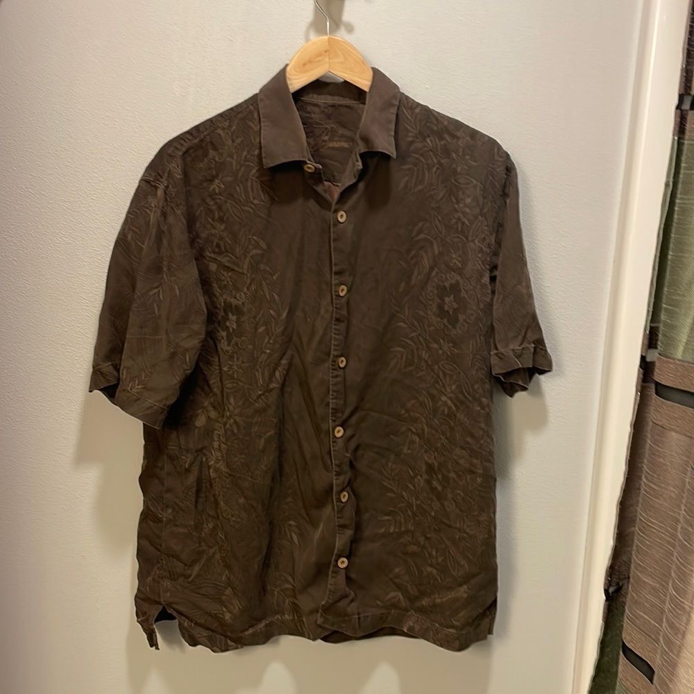 TOMMY Bahama mens brown silk button down shirt